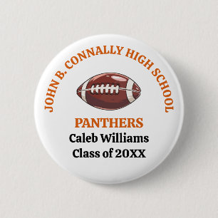 Badge Rond 5 Cm Équipe de football personnalisée du lycée Orange
