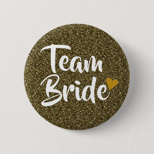 Badge Rond 5 Cm Équipe de la mariée cœur doré paillettes