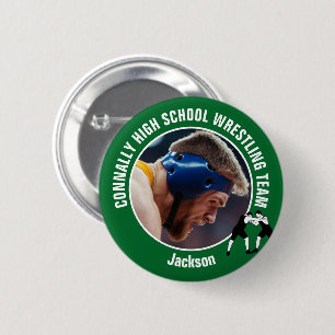 Badge Rond 5 Cm Équipe de lutte verte Photo Lycéen lutteur