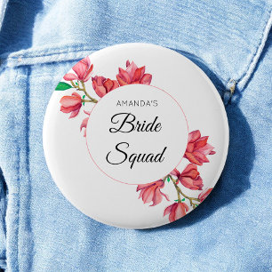 Badge Rond 5 Cm Équipe de mariée rose et blanche Team Bride Floral