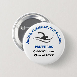 Badge Rond 5 Cm Équipe de natation bleue Nageur personnalisé