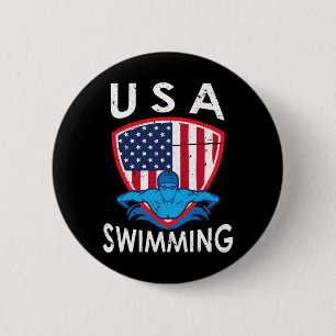 Badge Rond 5 Cm Équipe de natation Usa Sport Athlète Natation Aqua