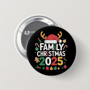 Badge Rond 5 Cm Équipe de Noël familiale 2025 Groupe familial asso