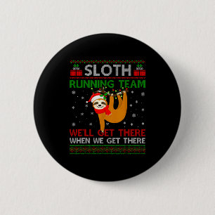 Badge Rond 5 Cm Équipe de paresseux drôle courant Noël Lumières Pa