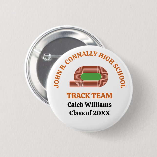 Badge Rond 5 Cm Équipe de piste de l'école secondaire Orange perso (Devant & derrière)