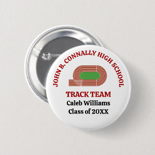 Badge Rond 5 Cm Équipe de piste de l'école secondaire rouge coureu