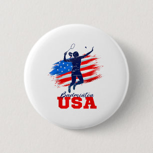 Badge Rond 5 Cm Équipe de soutien Badminton Usa Drapeau Américain