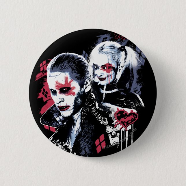 Badge Rond 5 Cm Équipe de suicide | Graffiti peint Joker & Harley (Devant)