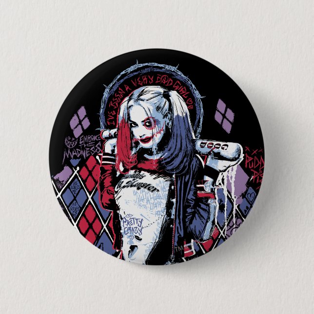 Badge Rond 5 Cm Équipe de suicide | Harley Quinn Graffiti encré (Devant)
