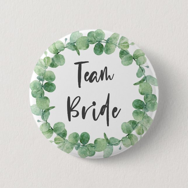Badge Rond 5 Cm Équipe Eucalyptus Wreath Sage Green Mariage (Devant)
