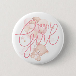 Badge Rond 5 Cm Équipe Fille Ours en Aquarelle Révélation du Sexe