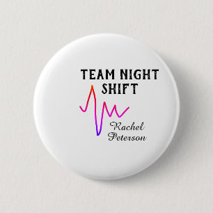 Badge Rond 5 Cm Équipe infirmière de nuit docteur médical nom cœur