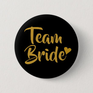 Badge Rond 5 Cm Équipe Mariée Cœur Doré