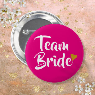 Badge Rond 5 Cm Équipe Mariée Cœur Doré Rose Et Or