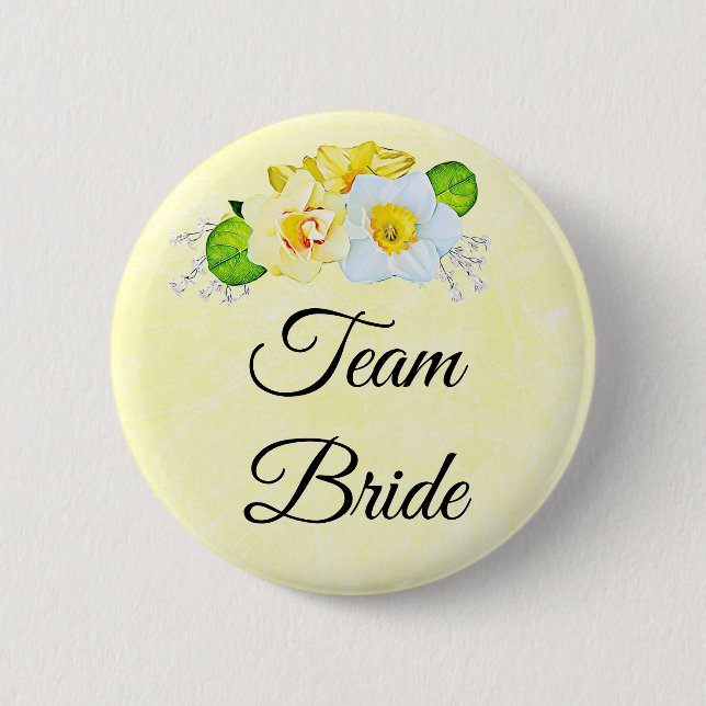 Badge Rond 5 Cm Équipe Mariée Fleur Jaune (Devant)
