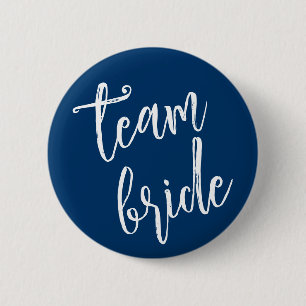 Badge Rond 5 Cm Équipe Mariée Minimal Moderne Bleu Bachelerotte Fê