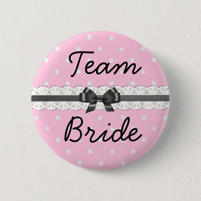 Badge Rond 5 Cm Équipe Rose à Points Bride Fête de Bachelorette (Devant)