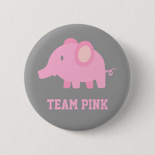 Badge Rond 5 Cm Équipe Rose, Bébé Fille Éléphant, Fête de Révélati