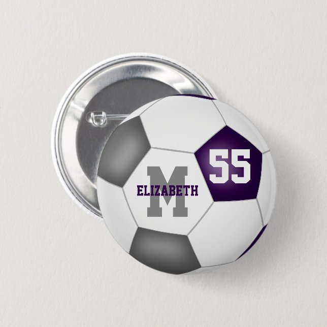 Badge Rond 5 Cm équipe violet gris couleurs filles soccer personna (Devant & derrière)