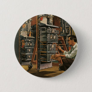 Badge Rond 5 Cm Équipement de fixation vintage de technicien radio