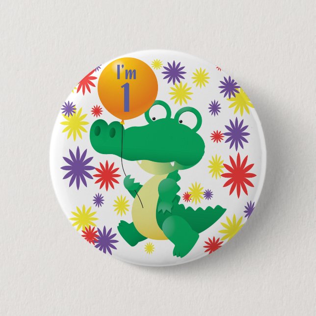 Badge Rond 5 Cm ęr Alligator d'anniversaire (Devant)