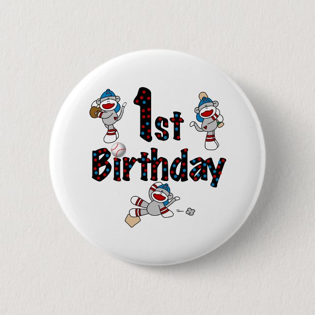 Badge Rond 5 Cm ęr Anniversaire de base-ball de singe de (Devant)