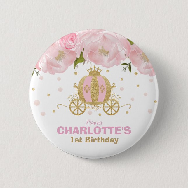 Badge Rond 5 Cm Ęr chariot d'or de rose de fête d'anniversaire de (Devant)