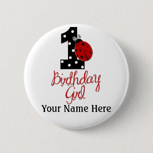 Badge Rond 5 Cm ęr Fille d'anniversaire - Madame Bug - 1 -