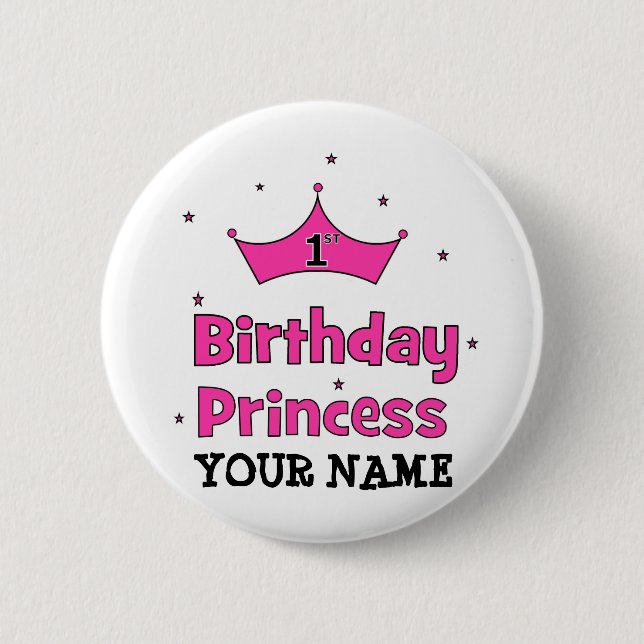 Badge Rond 5 Cm ęr Princesse d'anniversaire !  avec la couronne (Devant)