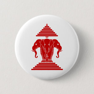 Badge Rond 5 Cm Erawan Three Headed Elephant Lao / Laos Flag