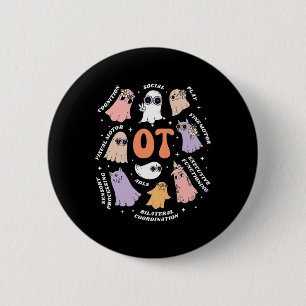 Badge Rond 5 Cm Ergothérapeute Portée Ot Halloween Retro Fl
