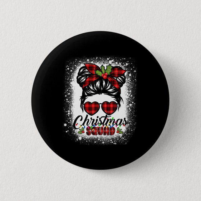 Badge Rond 5 Cm Escadron de Noël Messy Bun Buffalo Plaid Leopard W (Devant)
