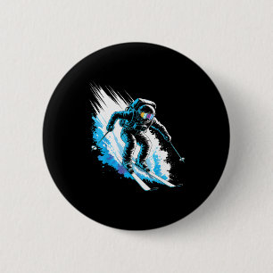 Badge Rond 5 Cm Espace de ski sport d'hiver skieur drôle ski astro