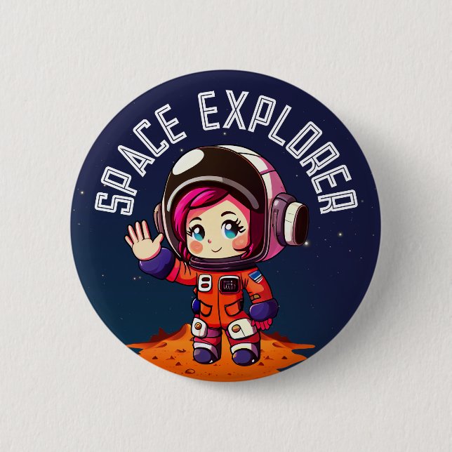 Badge Rond 5 Cm Espace | Petite fille sur Mars | Explorateur d'esp (Devant)
