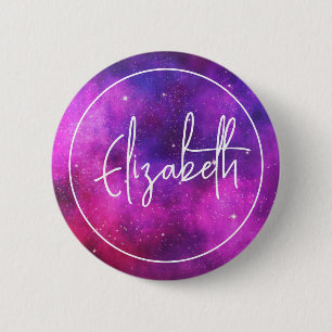 Badge Rond 5 Cm Espace rose & violet & Étoiles Faux Galaxy
