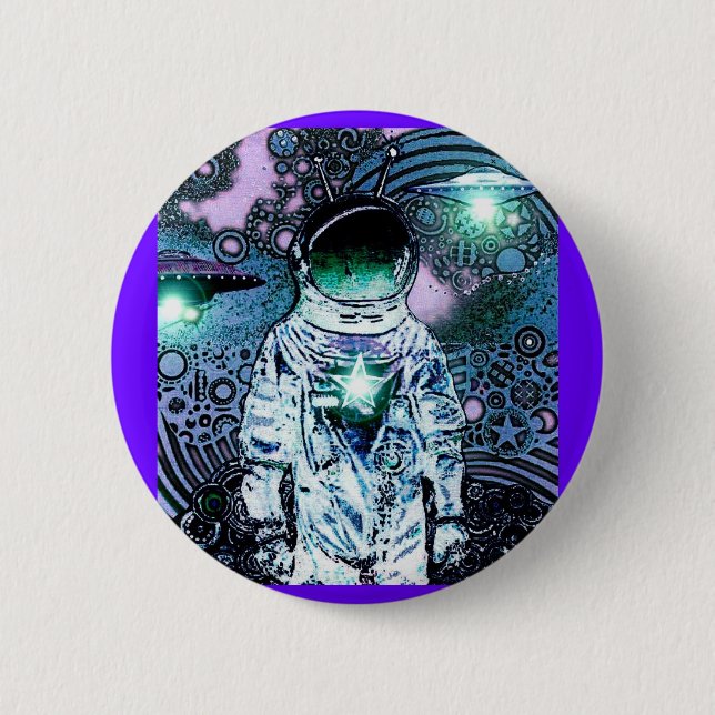 Badge Rond 5 Cm Espacé U.F.O. Astronaut Pinback (Devant)
