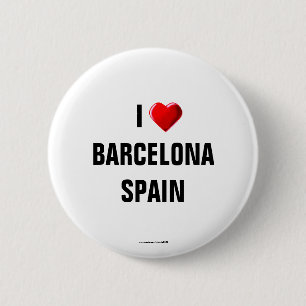 Badge Rond 5 Cm Espagne : "I LOVE BARCELONA, ESPAGNE" Bouton/Épin