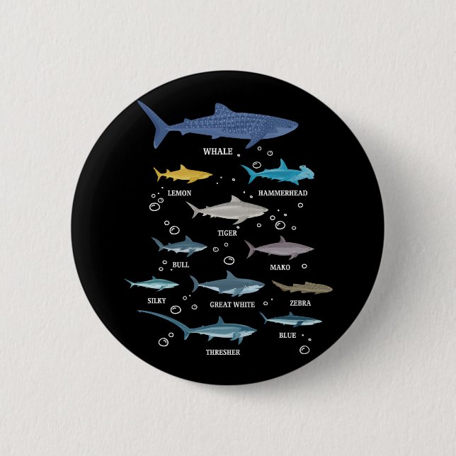Badge Rond 5 Cm Espèces de requins Le requin fait face à la biolog (Devant)