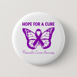 Badge Rond 5 Cm Espoir de guérison Papillon violet Cancer du pancr