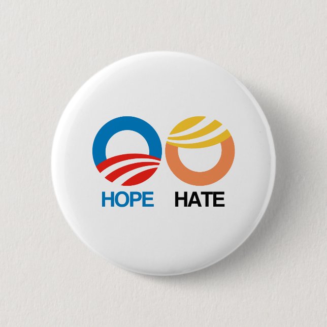 Badge Rond 5 Cm ESPOIR (Obama) contre la HAINE (atout) (Devant)