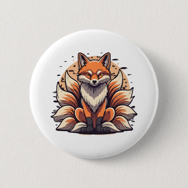 Badge Rond 5 Cm Esprit de renard à 9 queues (Devant)
