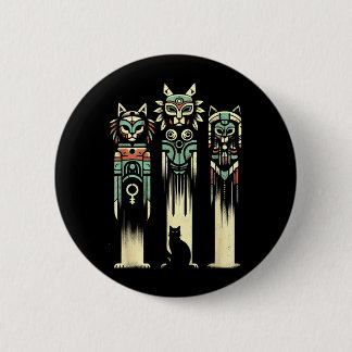 Badge Rond 5 Cm Esprits du Totem des Chats - Chat Époïque Hallowee