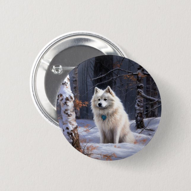 Badge Rond 5 Cm Esquimau Américain Laisser Neige Noël (Devant & derrière)