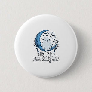 Badge Rond 5 Cm Est Premier Fantôme d'Halloween Lune Croissante Ch