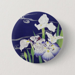 Badge Rond 5 Cm Estampe d'art Iris Japonais Vintage Kogyo Tsukioka