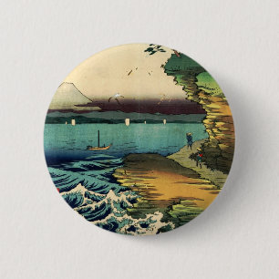 Badge Rond 5 Cm Estampe japonaise vintage Ukiyo-e Mt. Fuji 房州保田ノ海岸