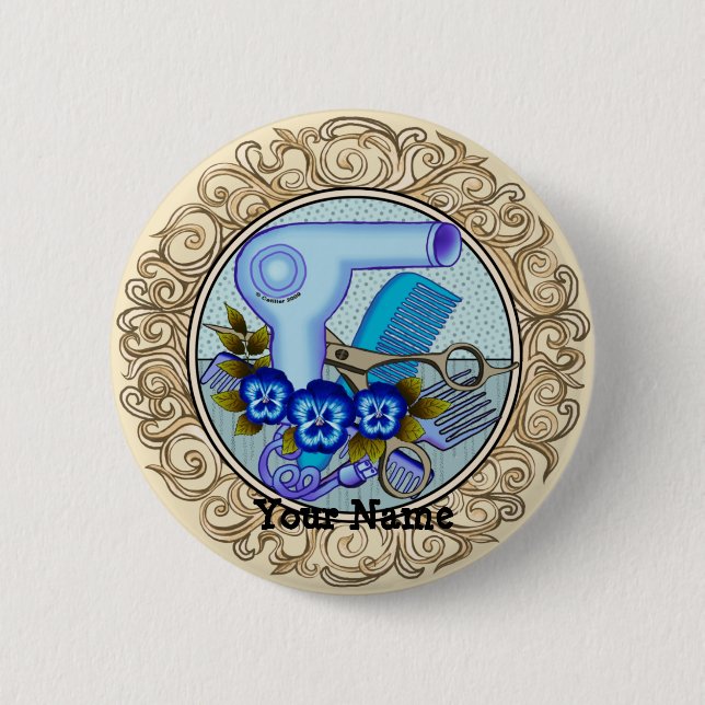 Badge Rond 5 Cm Esthéticienne Pansy Bleu Fantaisie (Devant)
