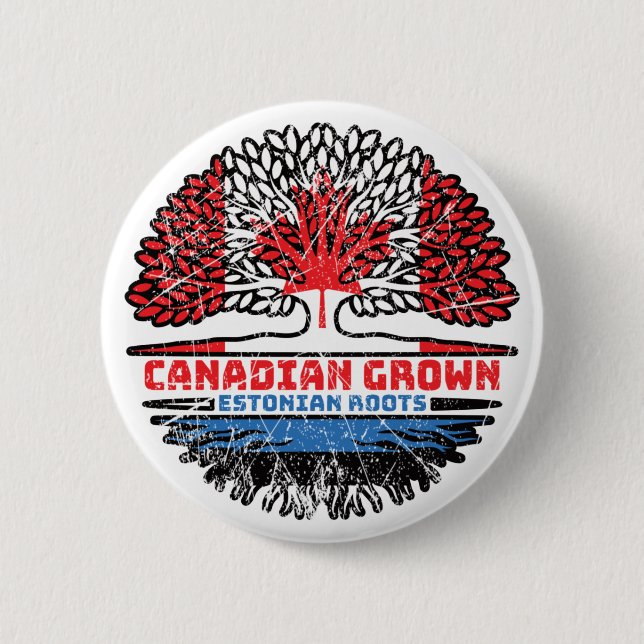 Badge Rond 5 Cm Estonie Drapeau des racines d'arbres du Canada est (Devant)