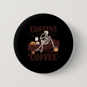 Badge Rond 5 Cm Et Café Drôle Skeleton Halloween