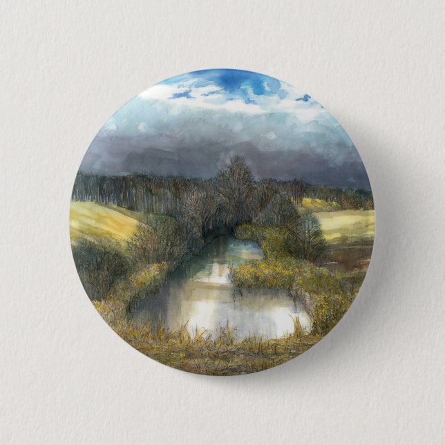 Badge Rond 5 Cm étang d'automne (Devant)